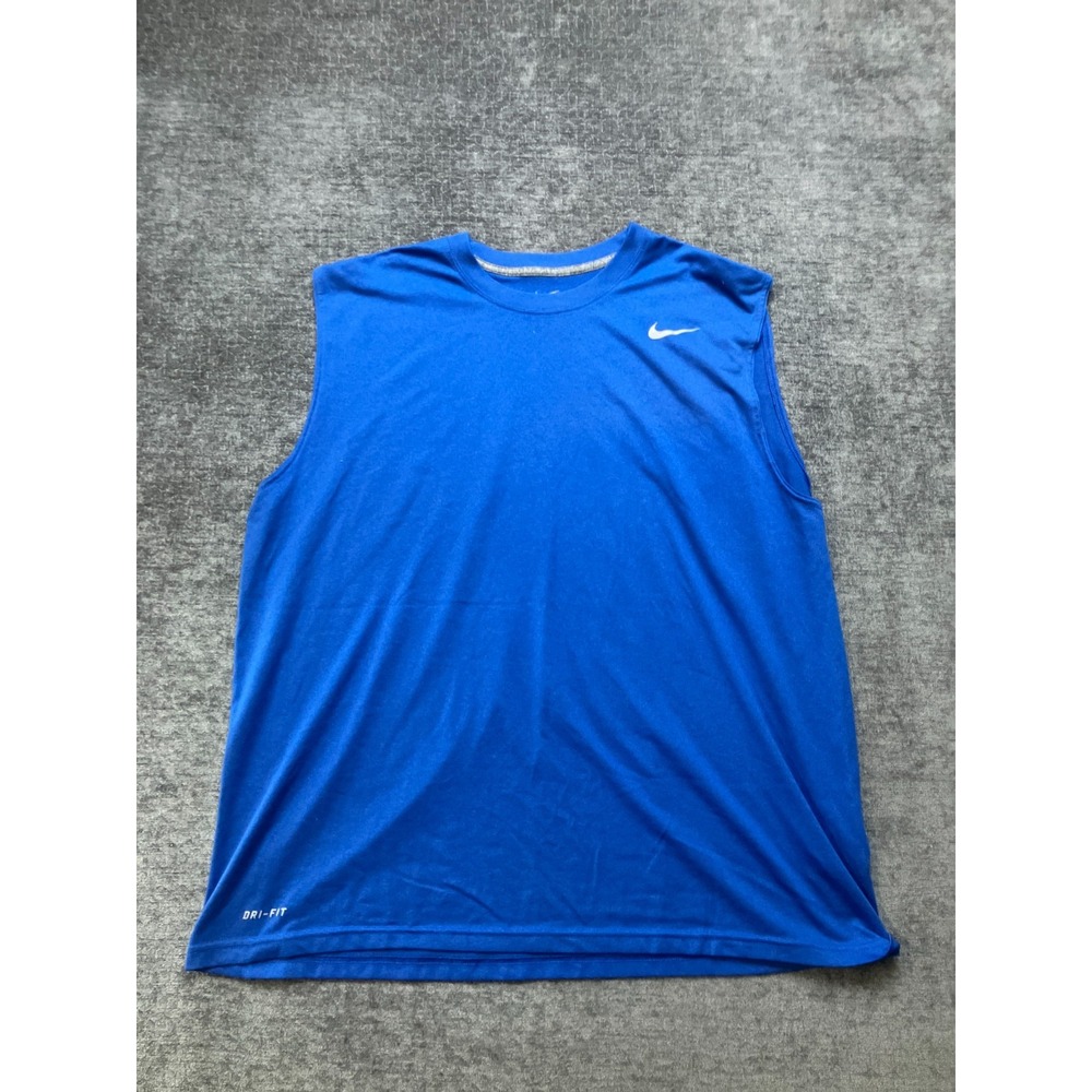 Nike Dri Fit Training Tank Top Mens XL Blue Performance Crewneck Logo